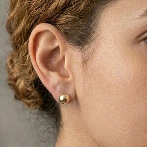 Yellow Gold Plated 925 Sterling Silver Round Ball Stud Post Earrings, 1.04g